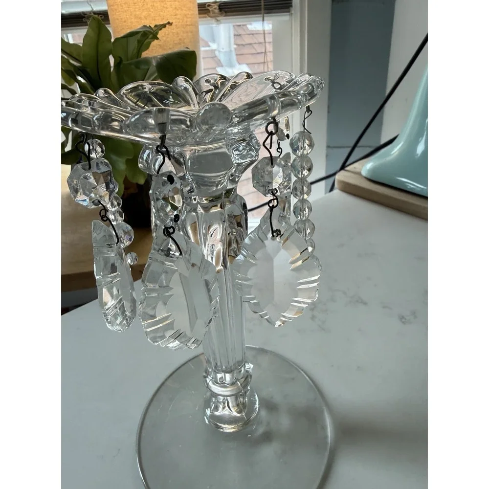 Heisey QUEEN ANN 8 inch w Crystal PRISMS Candleholder French Chic